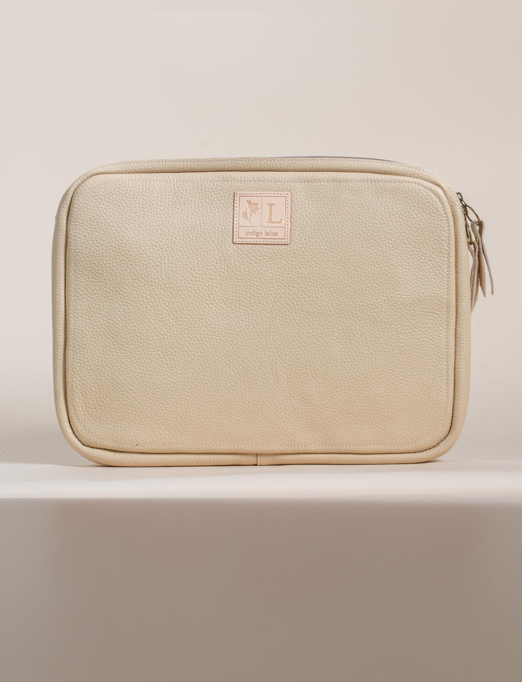 Indigo Laine The Laptop Sleeve in Bone, handcrafted leather laptop sleeve