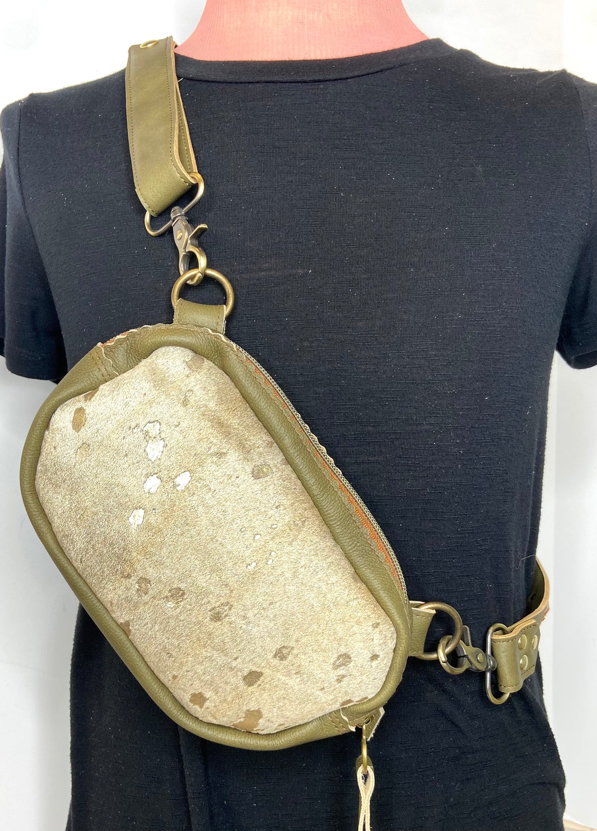 The Grace Bum Bag - Olive / Gold Hair on Hide