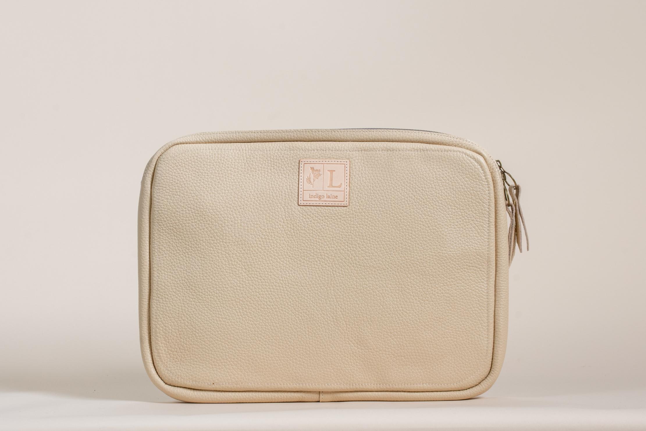 Indigo Laine The Laptop Sleeve in Bone, handcrafted leather laptop sleeve