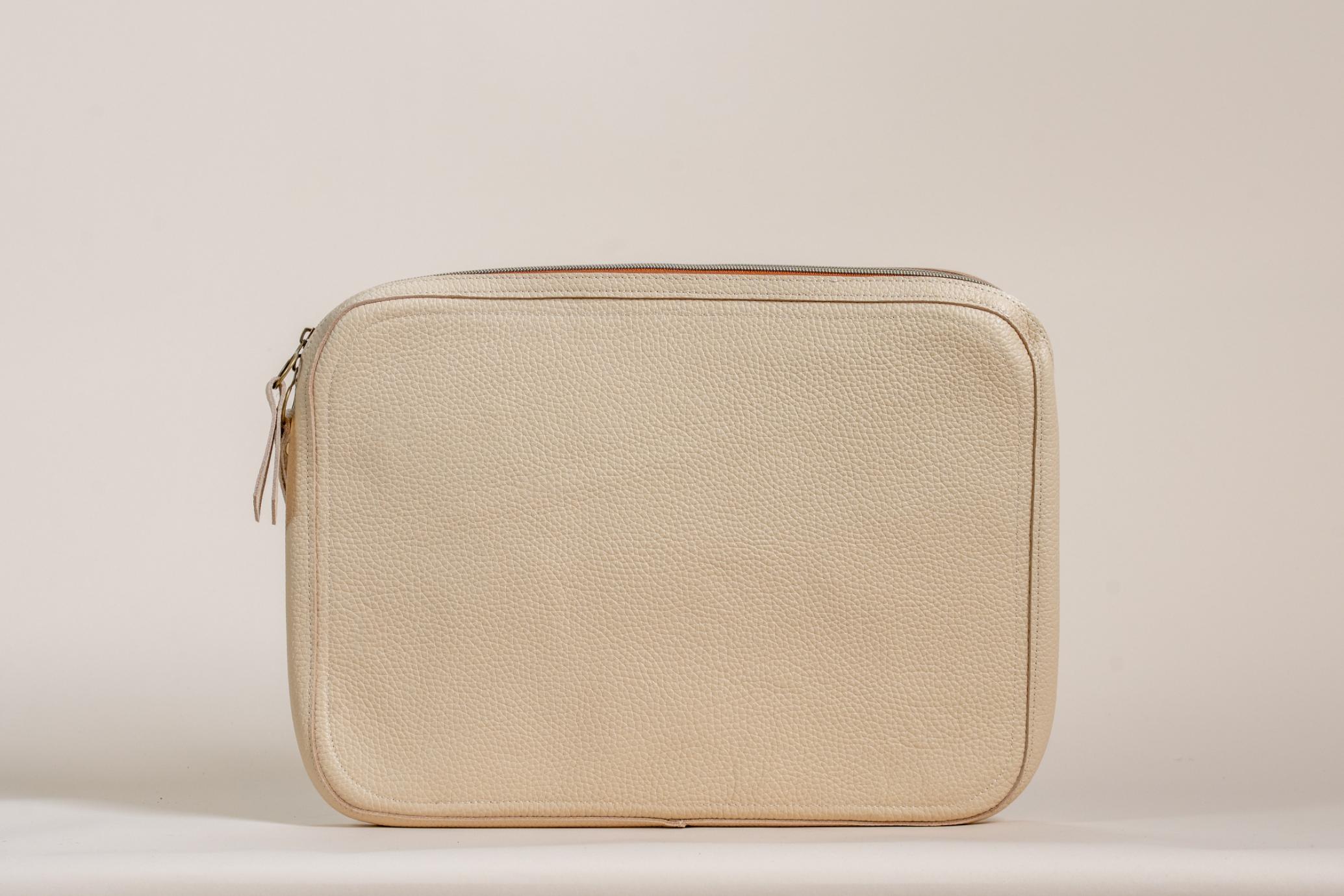 Indigo Laine The Laptop Sleeve in Bone, handcrafted leather laptop sleeve