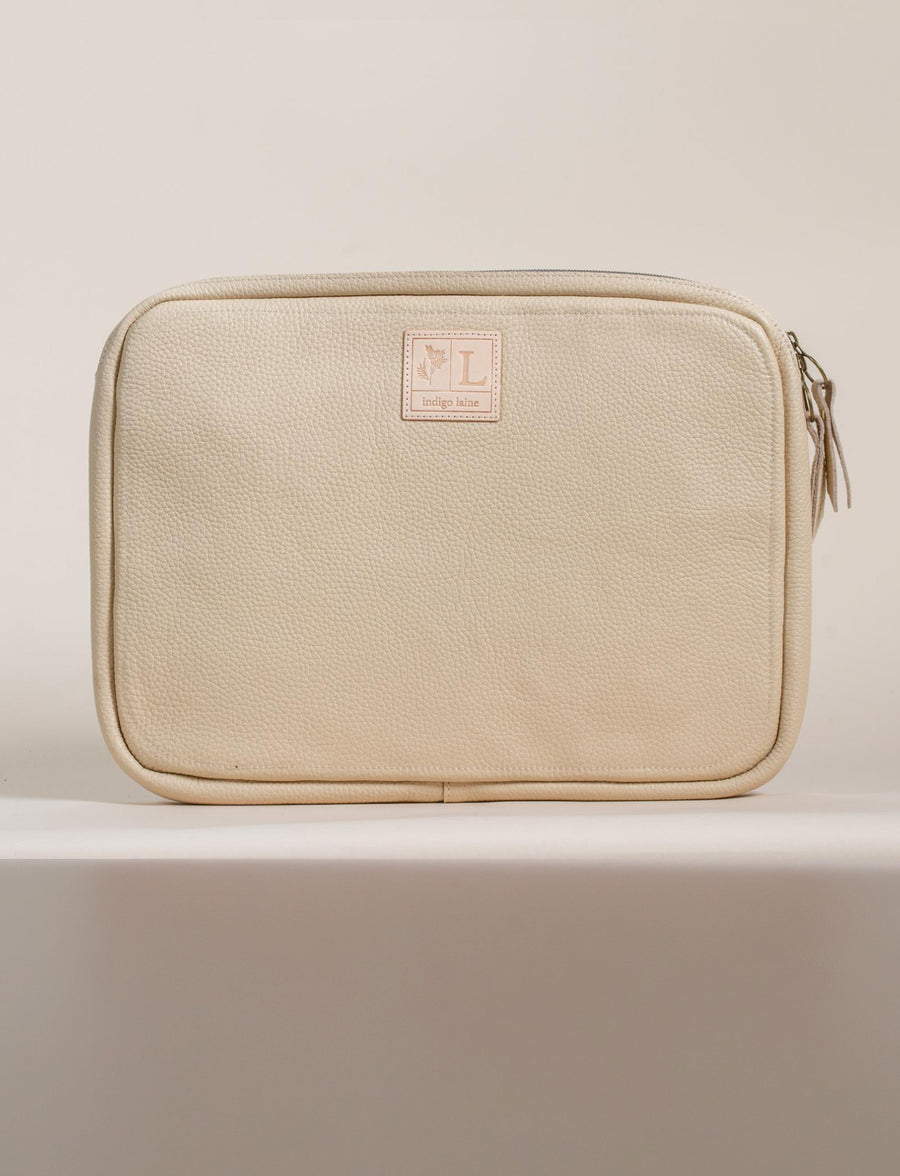 Indigo Laine The Laptop Sleeve in Bone, handcrafted leather laptop sleeve