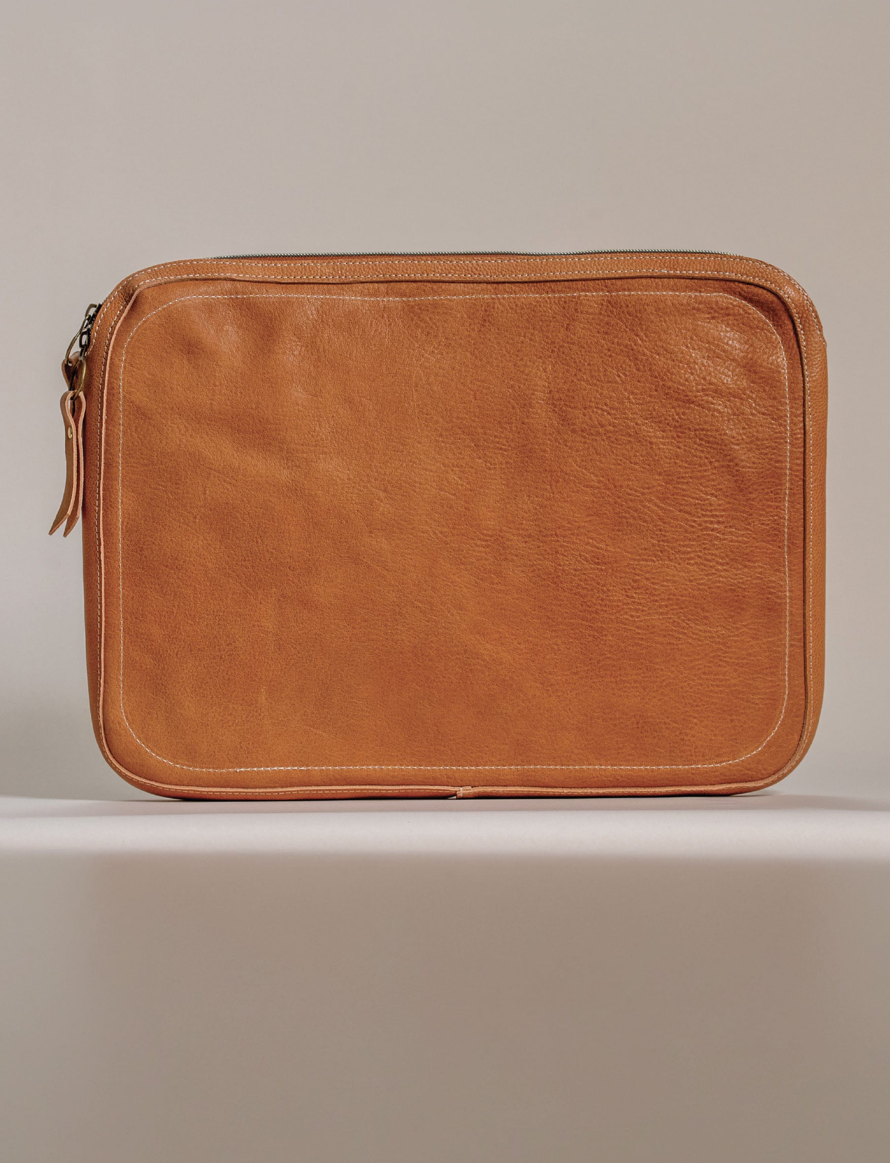 Indigo Laine The Laptop Sleeve in Camel, handcrafted leather laptop sleeve