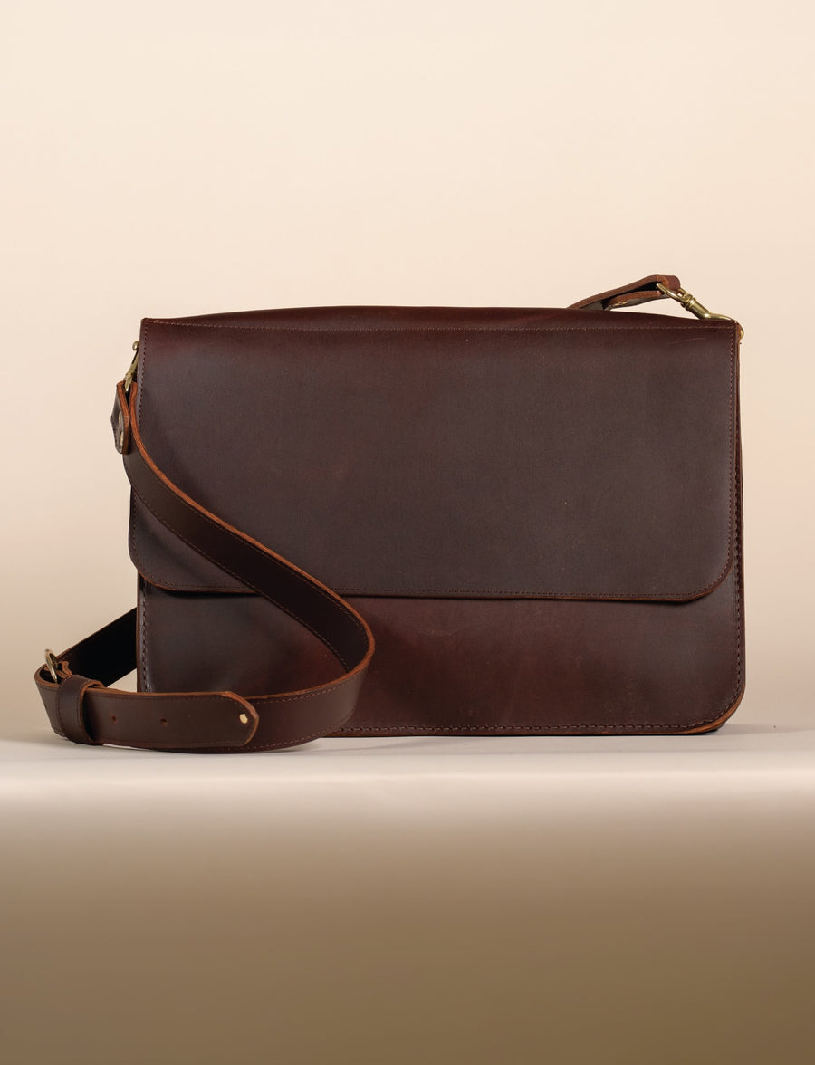 Indigo Laine The Satchel in Tobacco, handcrafted leather Satchel