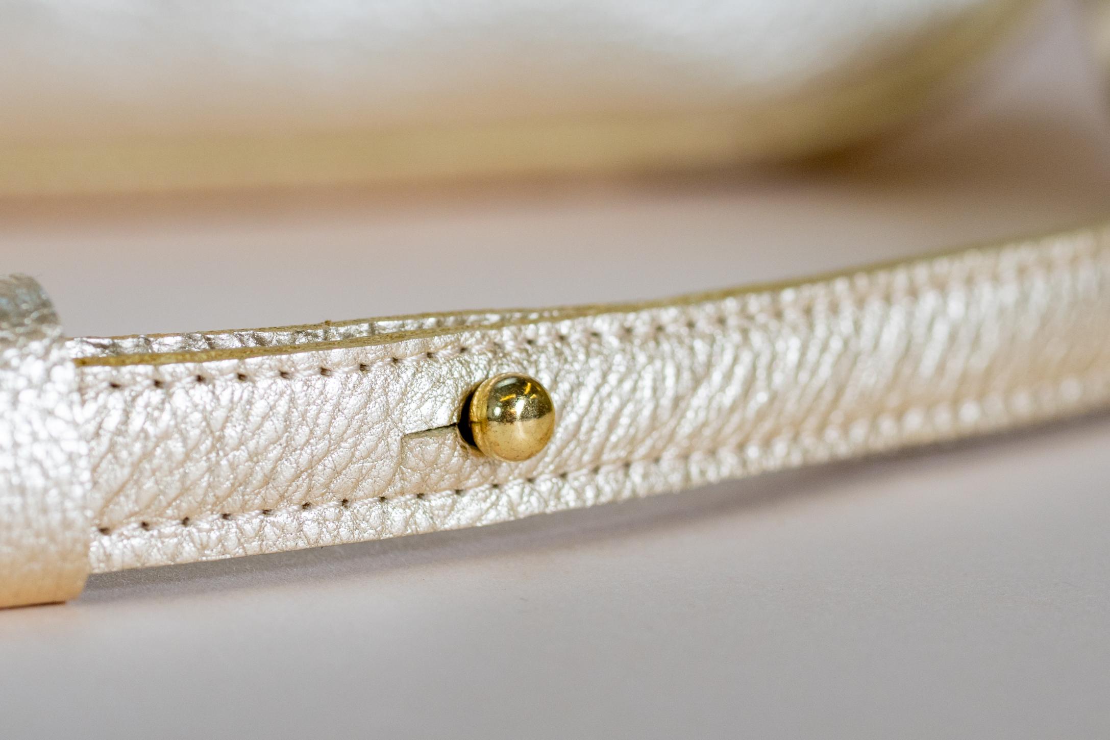 Close-up of The Shelly Crossbody's strap and gold stud detail