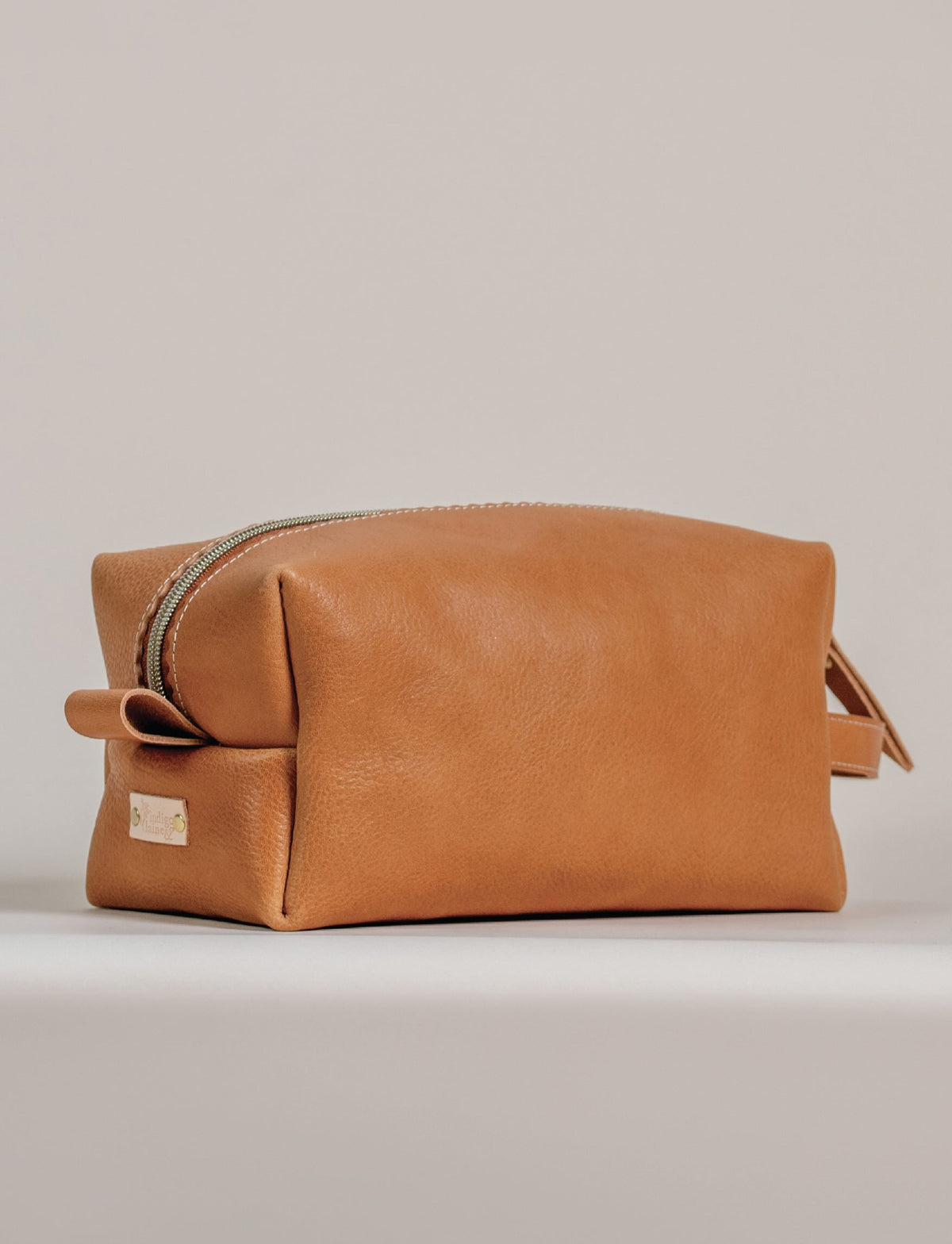 Indigo Laine The Toiletry Kit in Camel, handcrafted leather toiletry kit