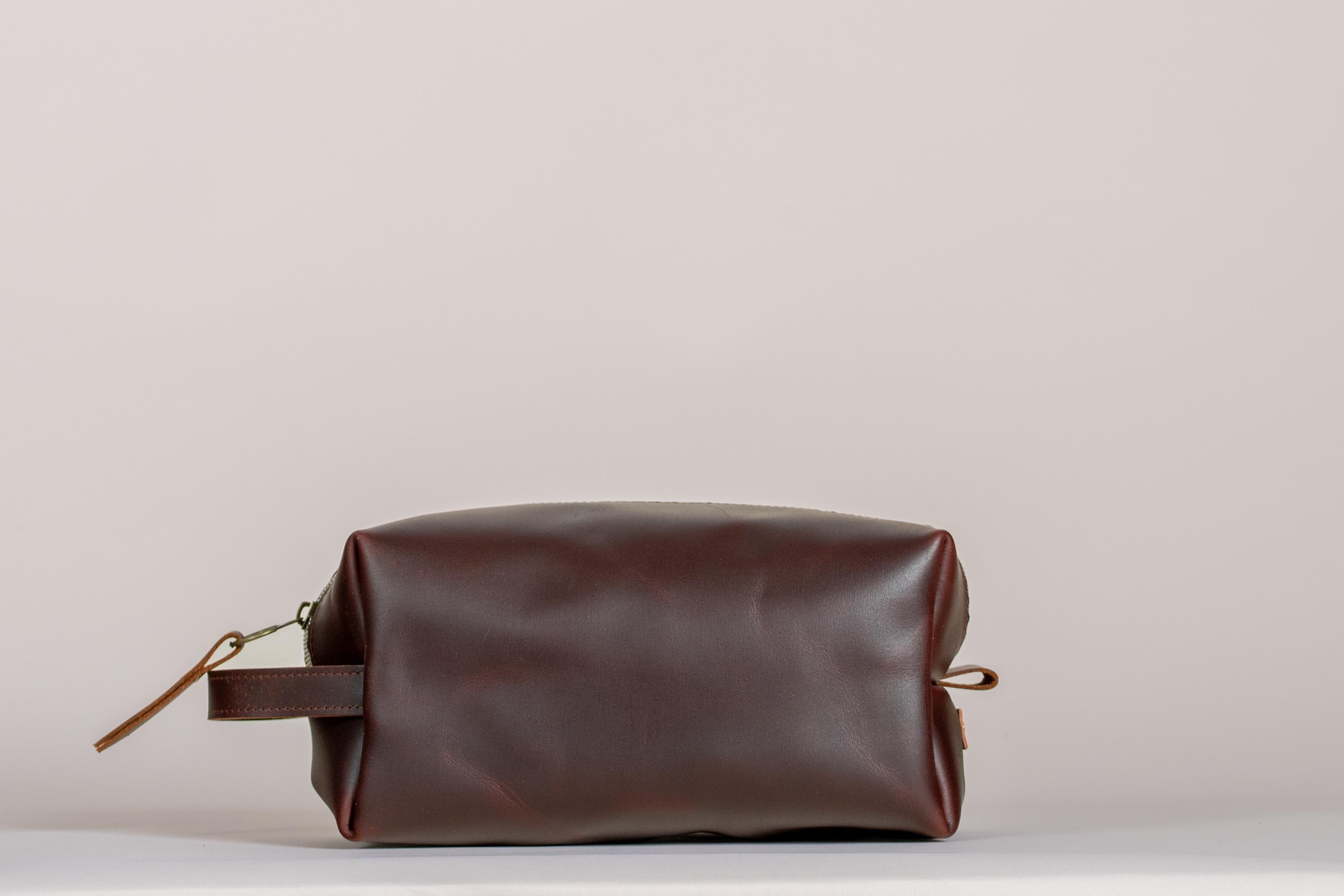 Indigo Laine The Toiletry Kit in Tobacco, handcrafted leather toiletry kit