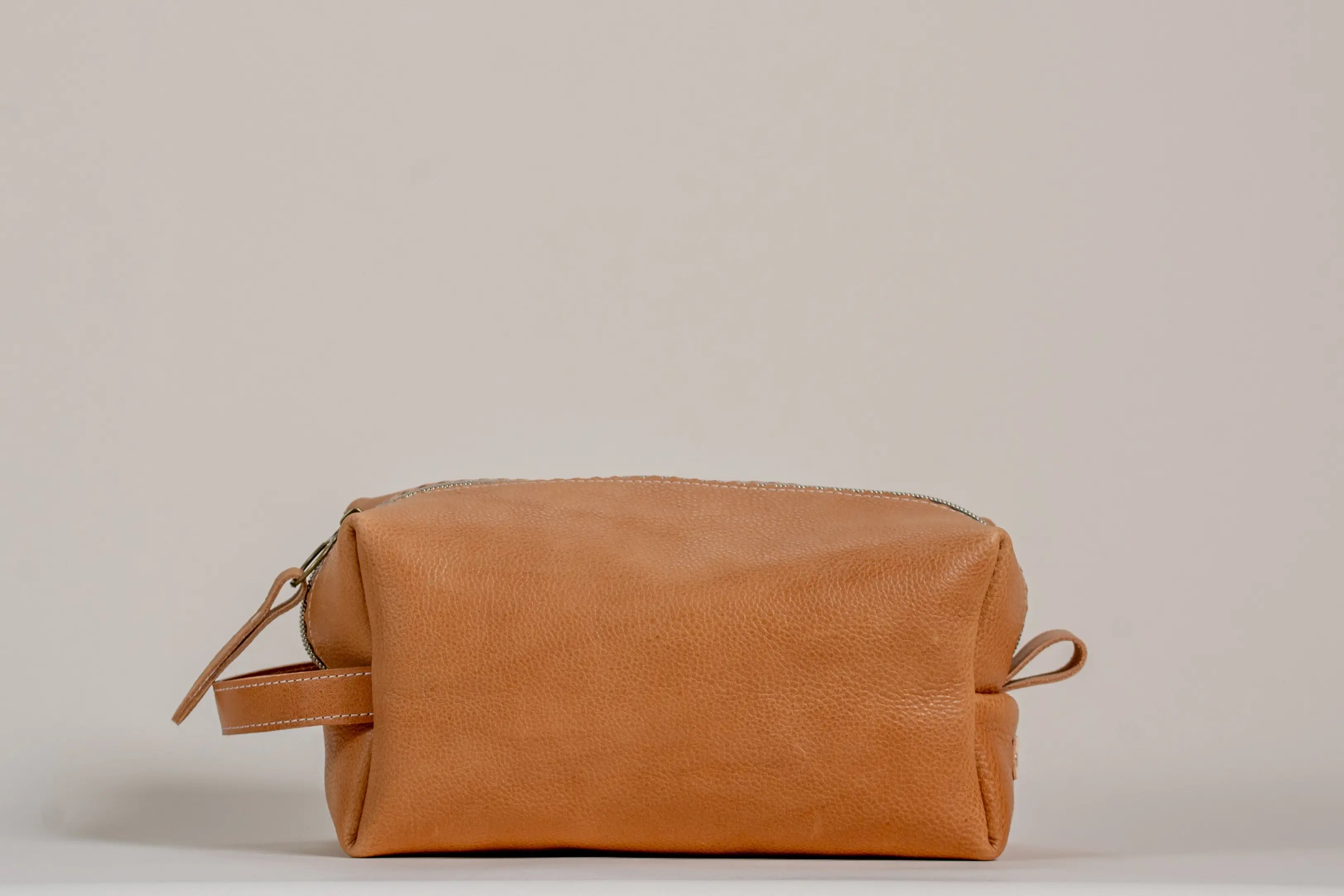 Indigo Laine The Toiletry Kit in Camel, handcrafted leather toiletry kit